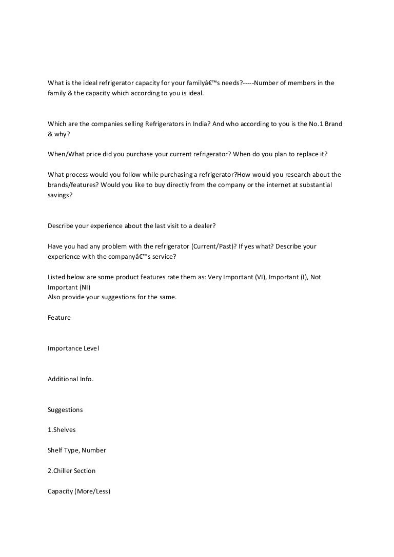 sample questionnaire nokia mobile Refrigerator questionnaire